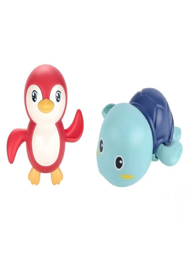 TECH LOGO ELECTRONICS مجموعة ألعاب حمام للأطفال من تيك لوجو إلكترونيكس، قطعتان على شكل بطريق وسلحفاة - تطفو على الماء - Image 1